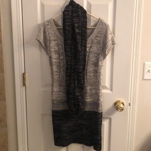Sweater dress with scarf